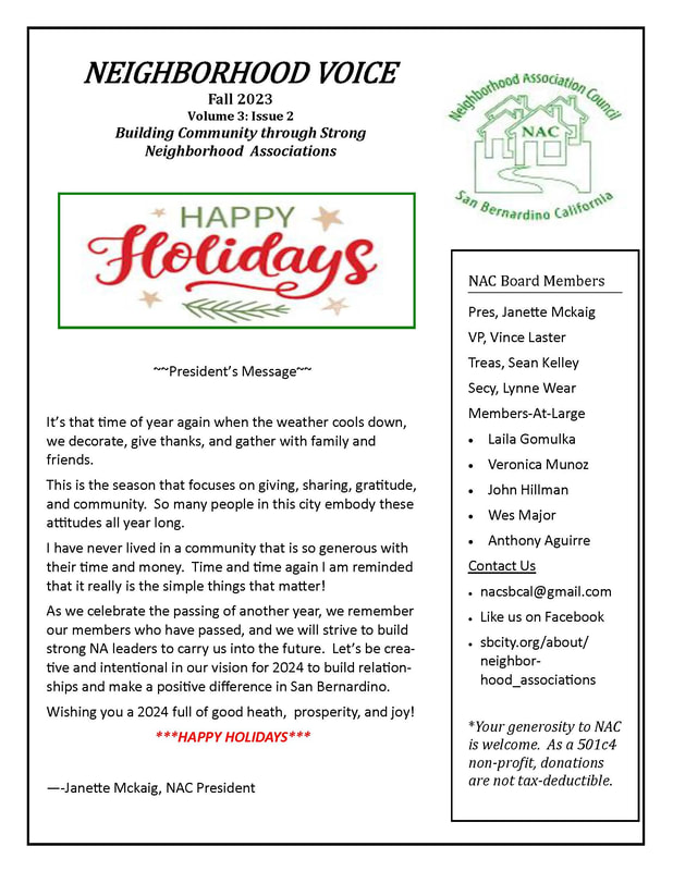 NAC San Bernardino newsletter, Fall 2023, page 1