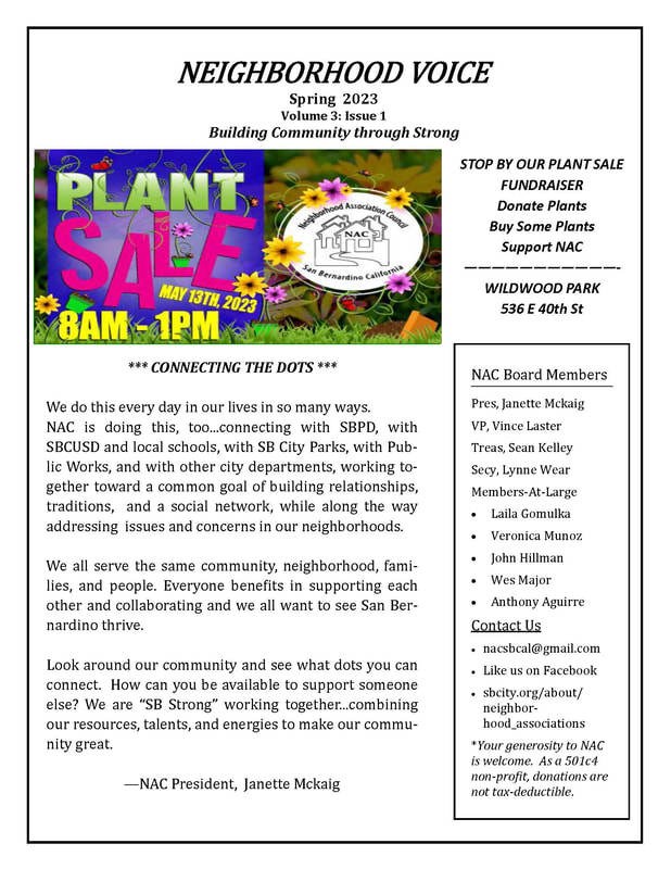 NAC San Bernardino newsletter, Spring 2023, page 1