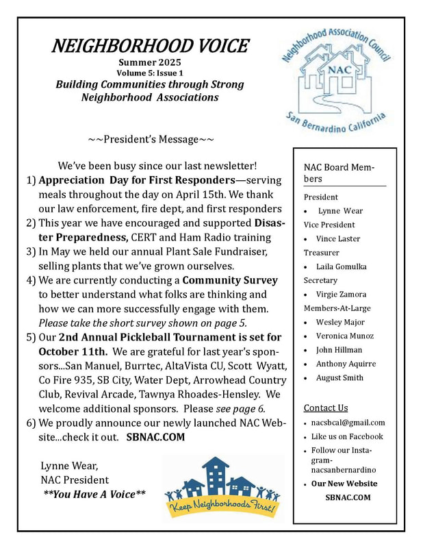 NAC San Bernardino newsletter, Summer 2025, page 1