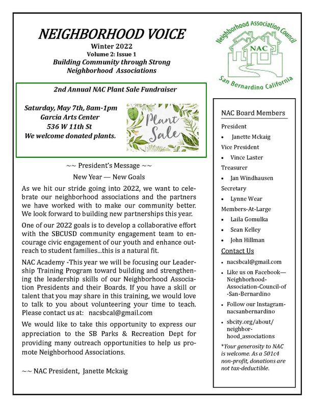 NAC San Bernardino newsletter, Winter 2022, page 1