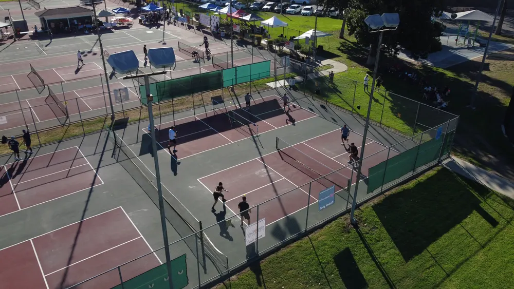 Aerial view of the Perris Hill Park pickleball courts during the 2026 NAC tournament